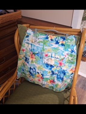 George Tropical Floral A-Line Skirt in Blue and Multicolor